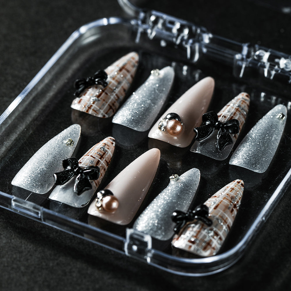 ツイードリボンデザイン(オーダーネイルチップ)