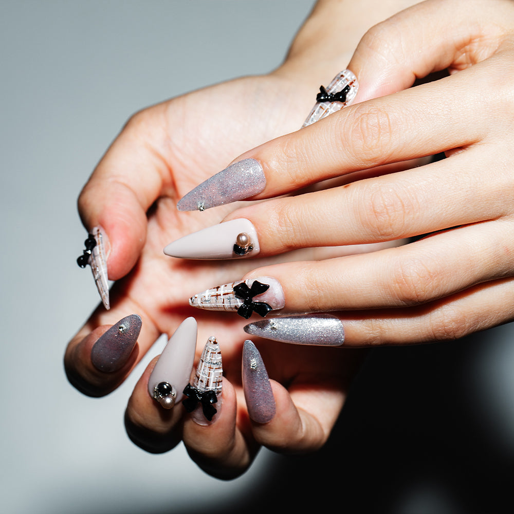 ツイードリボンデザイン(オーダーネイルチップ)