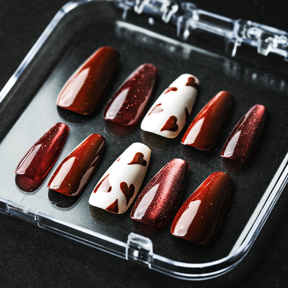 バレンタインハートボルドーネイル(オーダーネイルチップ)