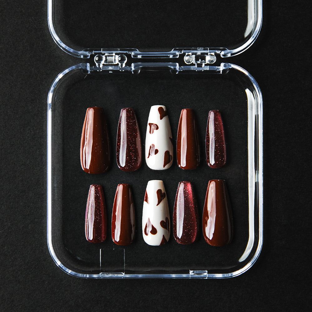 バレンタインハートボルドーネイル(オーダーネイルチップ)