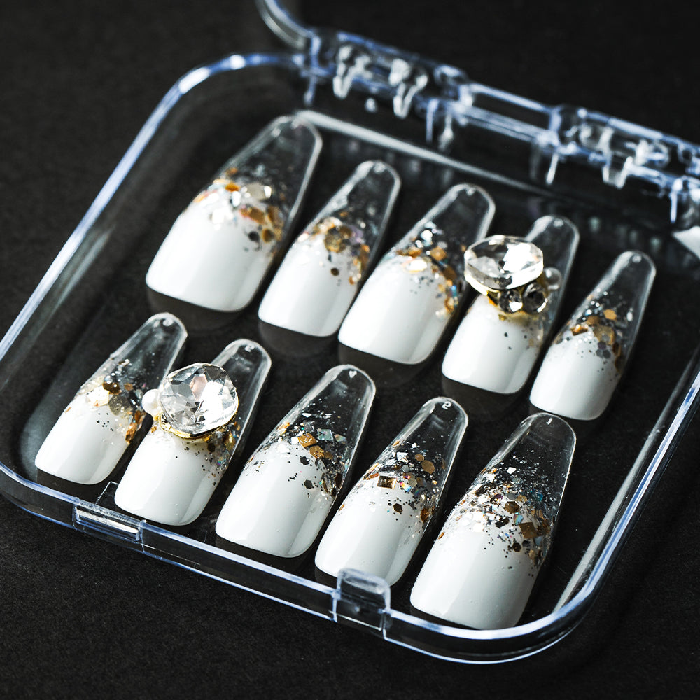 バレリーナ・ホワイトグラデーション シャンパンラメ(オーダーネイルチップ)