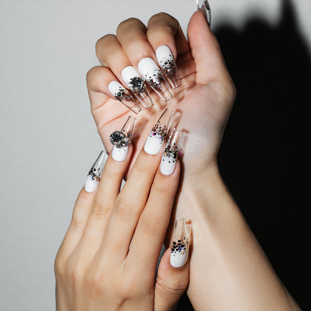 バレリーナ・ホワイトグラデーション シャンパンラメ(オーダーネイルチップ)