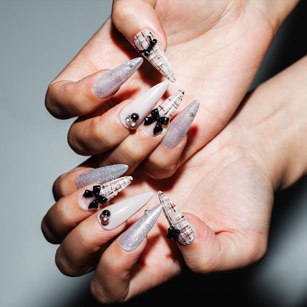 ツイードリボンデザイン（オーダーネイルチップ）