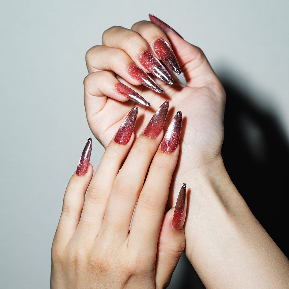 ピンクマグネット×シルバーミラー グラデーションネイルチップ（オーダーネイルチップ）