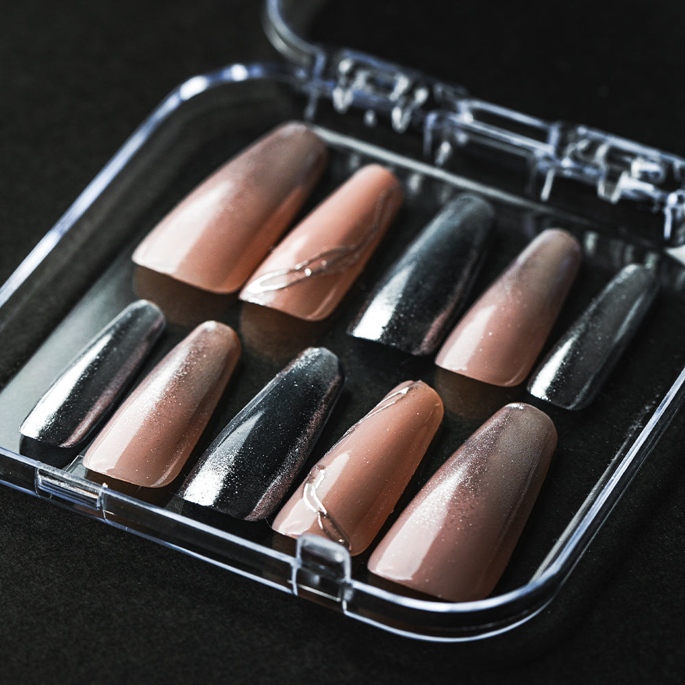 Mirror Silver x Pink Beige Gradient Ballerina (Custom Nail Tips)