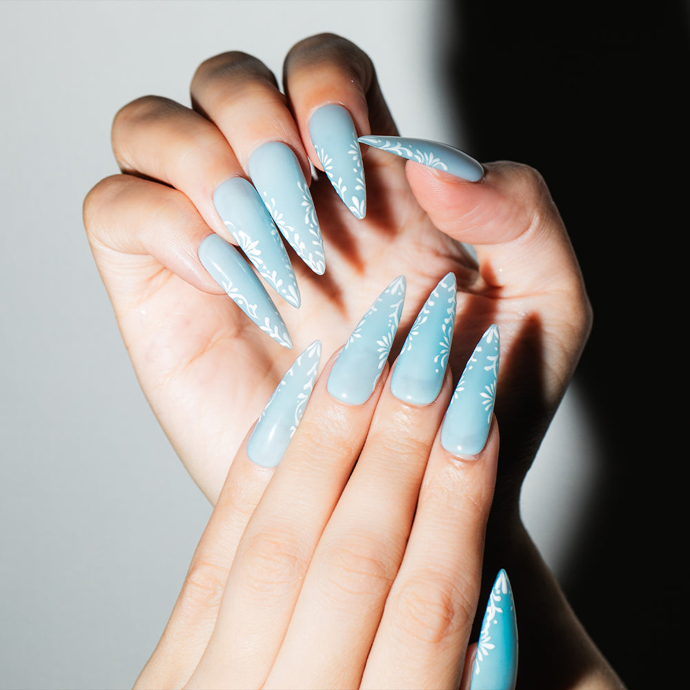 アイスブルー・フローラル（オーダーネイルチップ）